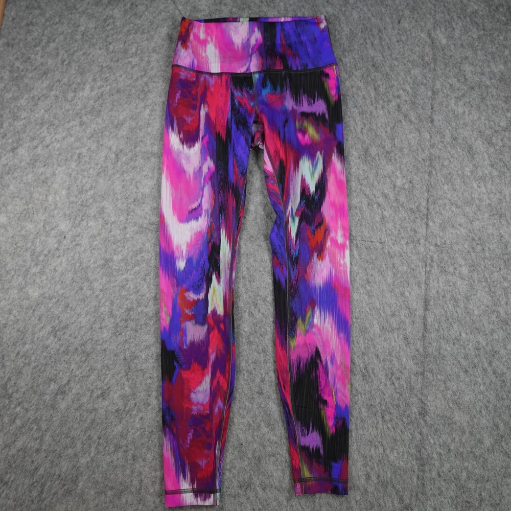 Lululemon Leggings Women 6 Purple Pink Abstract Wunder Train High Rise Yoga Run